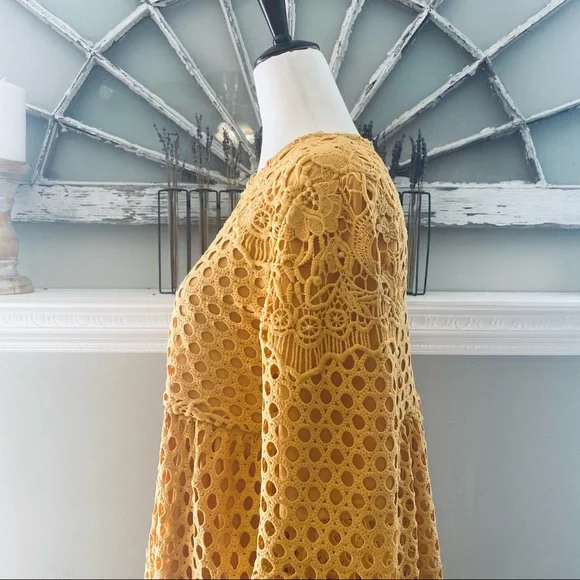 Orange Creek Mustard Lace Midi Dress Size Small - Picture 9 of 16